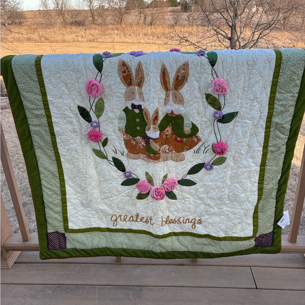 NWT Cracker Barrel Old Country Rabbit‎ Quilt Family Raised On Love 50” x 60”